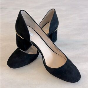 Cole Haan Laree Grand Pump Black Block Heel Pumps Size 8.5 Cut-out Gold detail